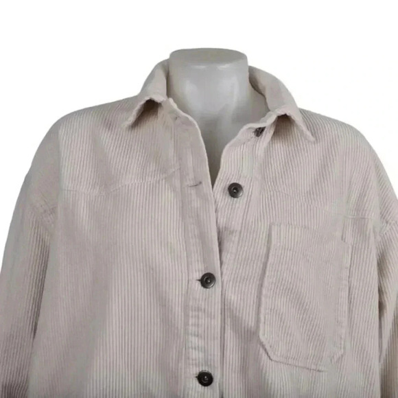 Zara Corduroy Oversized Loose Shirt Shacket Ivory Cream Long Sleeve Size  Small - Picture 6 of 13